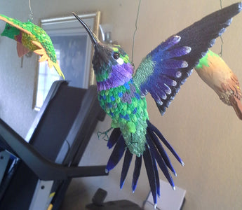 Blue and Green Hummingbird Sculpture