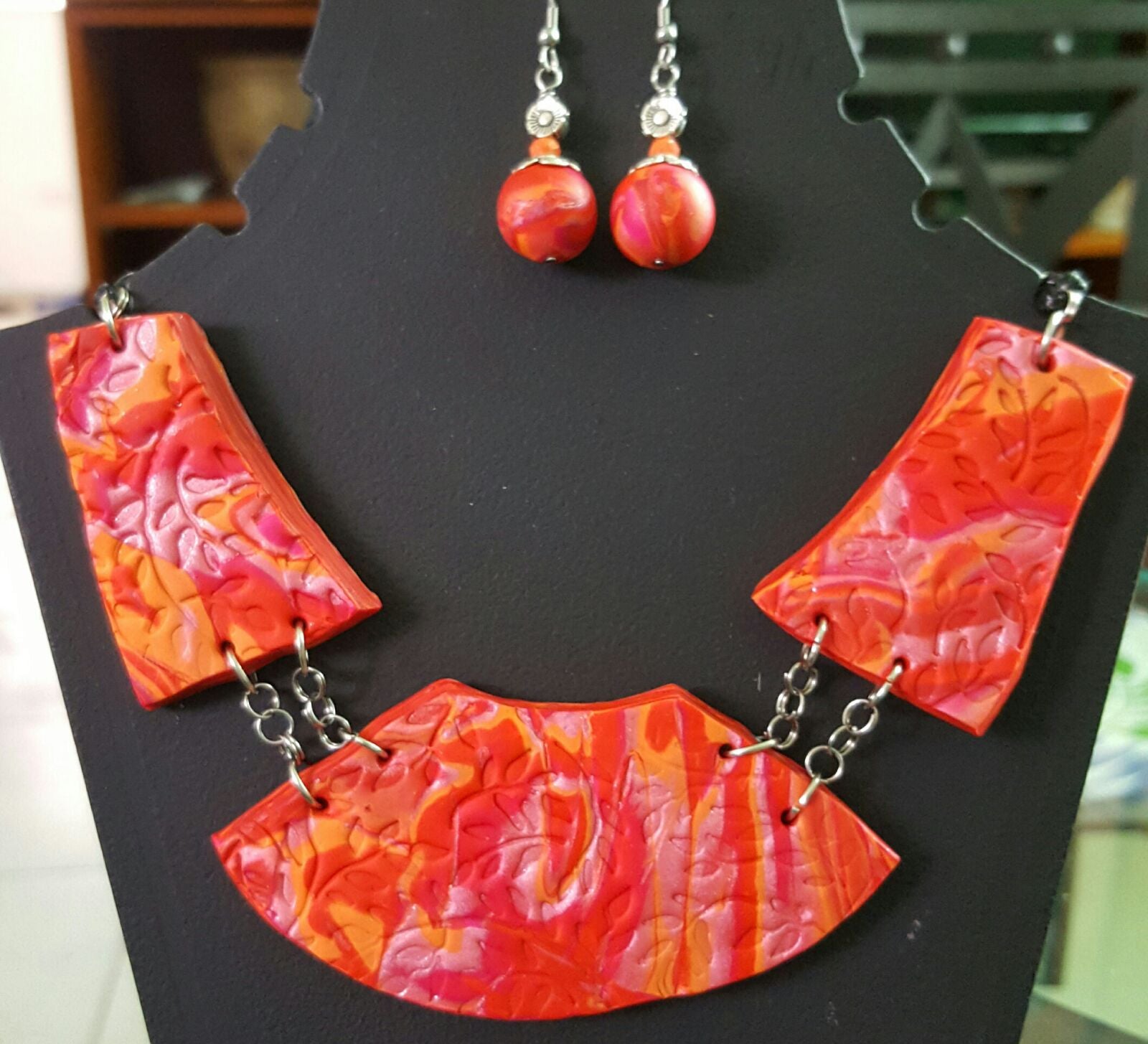 Red Necklace and Earrings