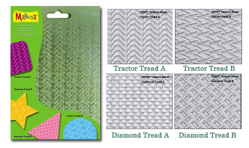 Makin's Clay Texture Sheets 7X5.5 4/Pkg - Set G (Tractor & Diamond treads)