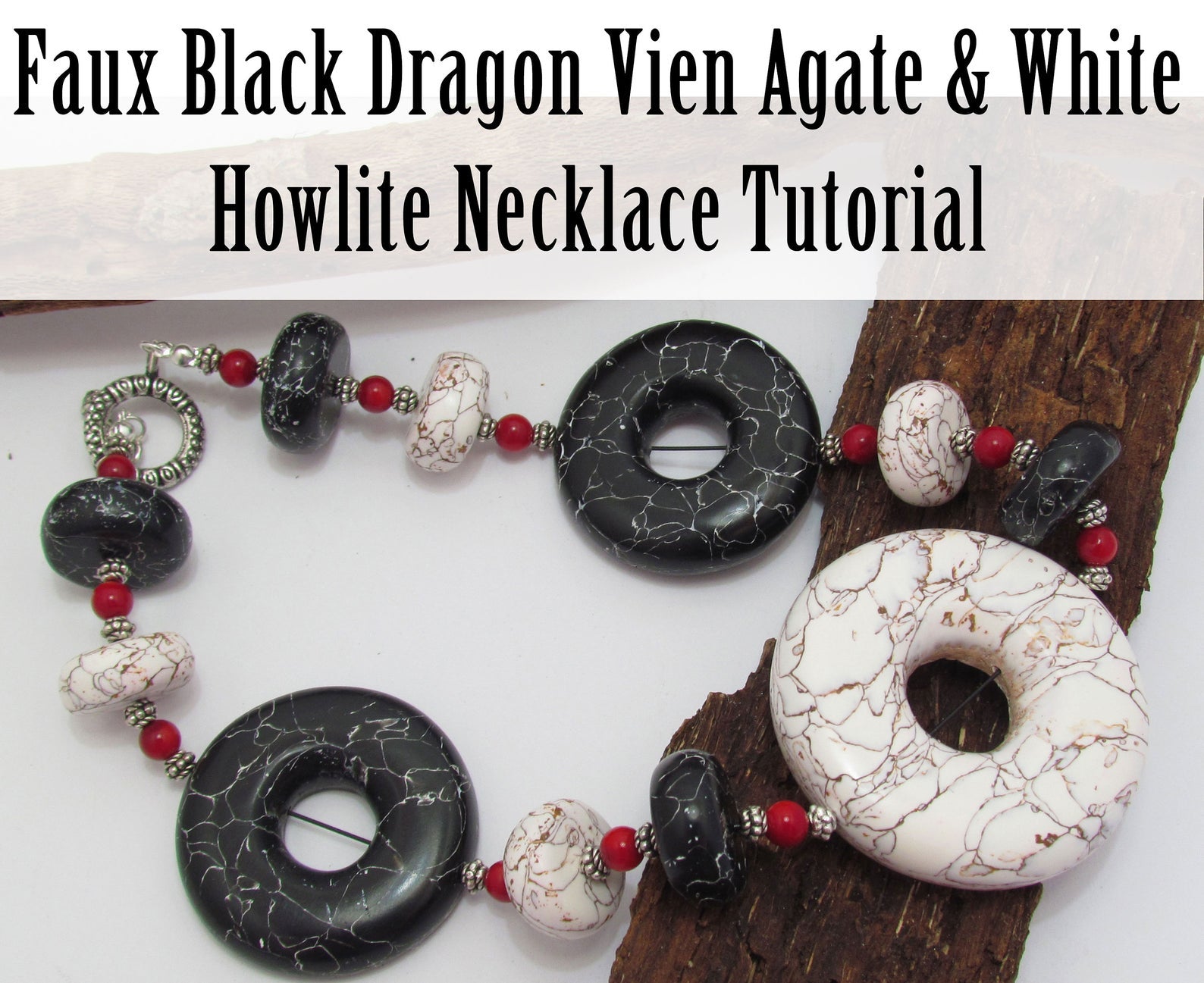 Faux Black Dragon Vein Agate & White Howlite Polymer Clay Necklace Video Tutorial